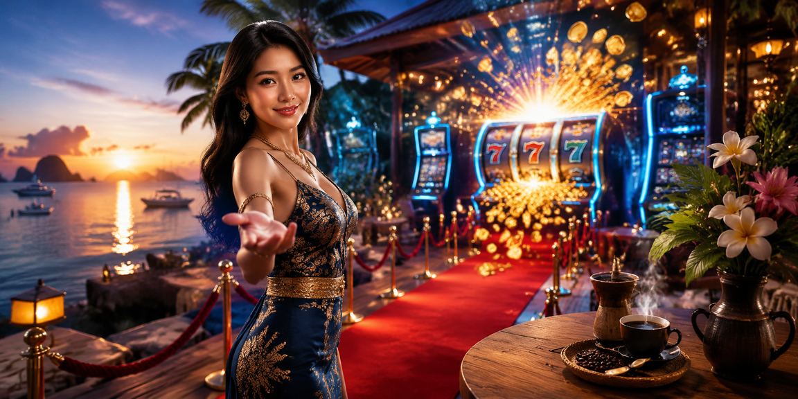 Seseorang menikmati permainan slot online di kafe sambil minum kopi di suasana santai