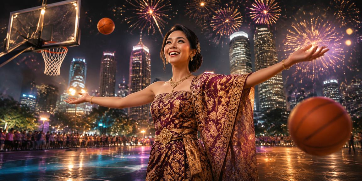 Penonton menikmati pertandingan basket dengan suasana festival yang meriah dan penuh kegembiraan
